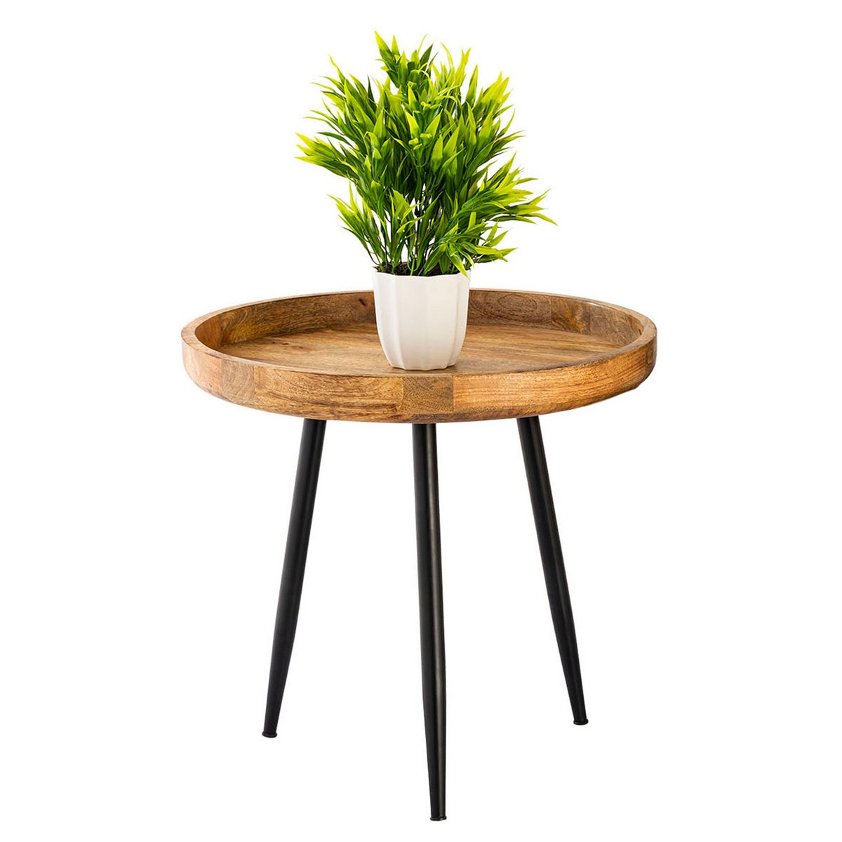Bijzettafel hout rond Ø 40 of 50 cm Vancouver salontafel woonkamer tafel metalen metalen voet zwart mat