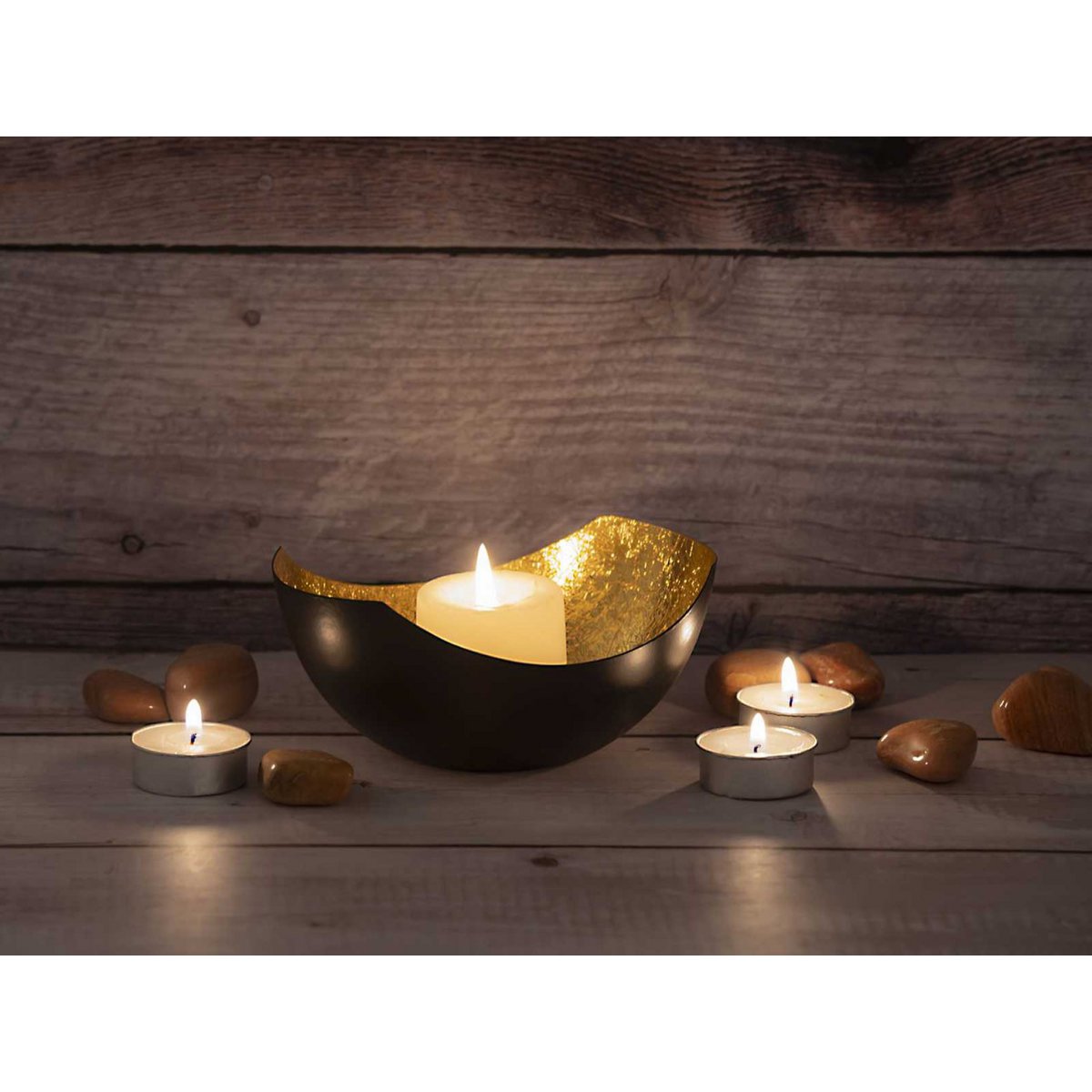Tealight-houder 48-delige set 2´x 24 VE kandelaar Love Shell-vorm Black mat vergulde binnenin