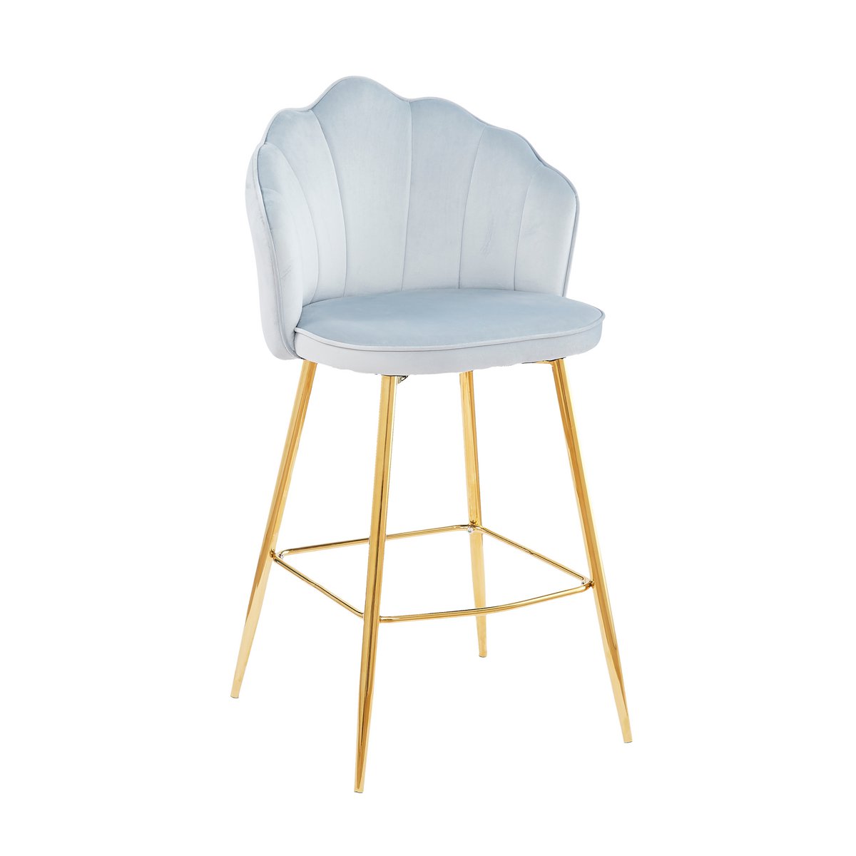 Set van 2 barkrukken met schelpdesign in lichtgrijs fluweel