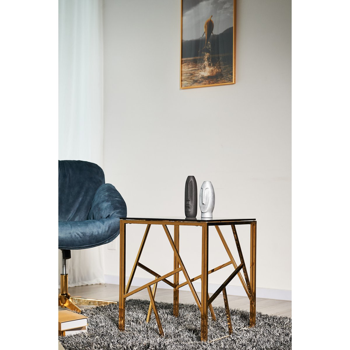 Bijzettafel goud/grijs 55x55 cm