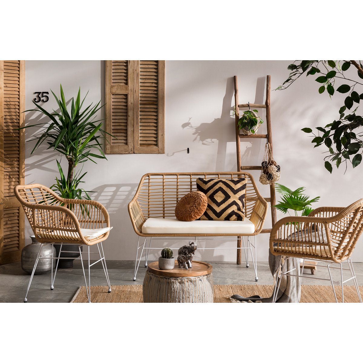 Set van 2 fauteuils in rotan look, naturel