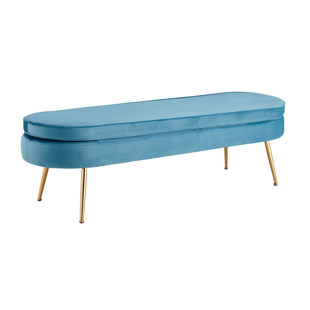 Poef ovaal lang van blauw fluweel