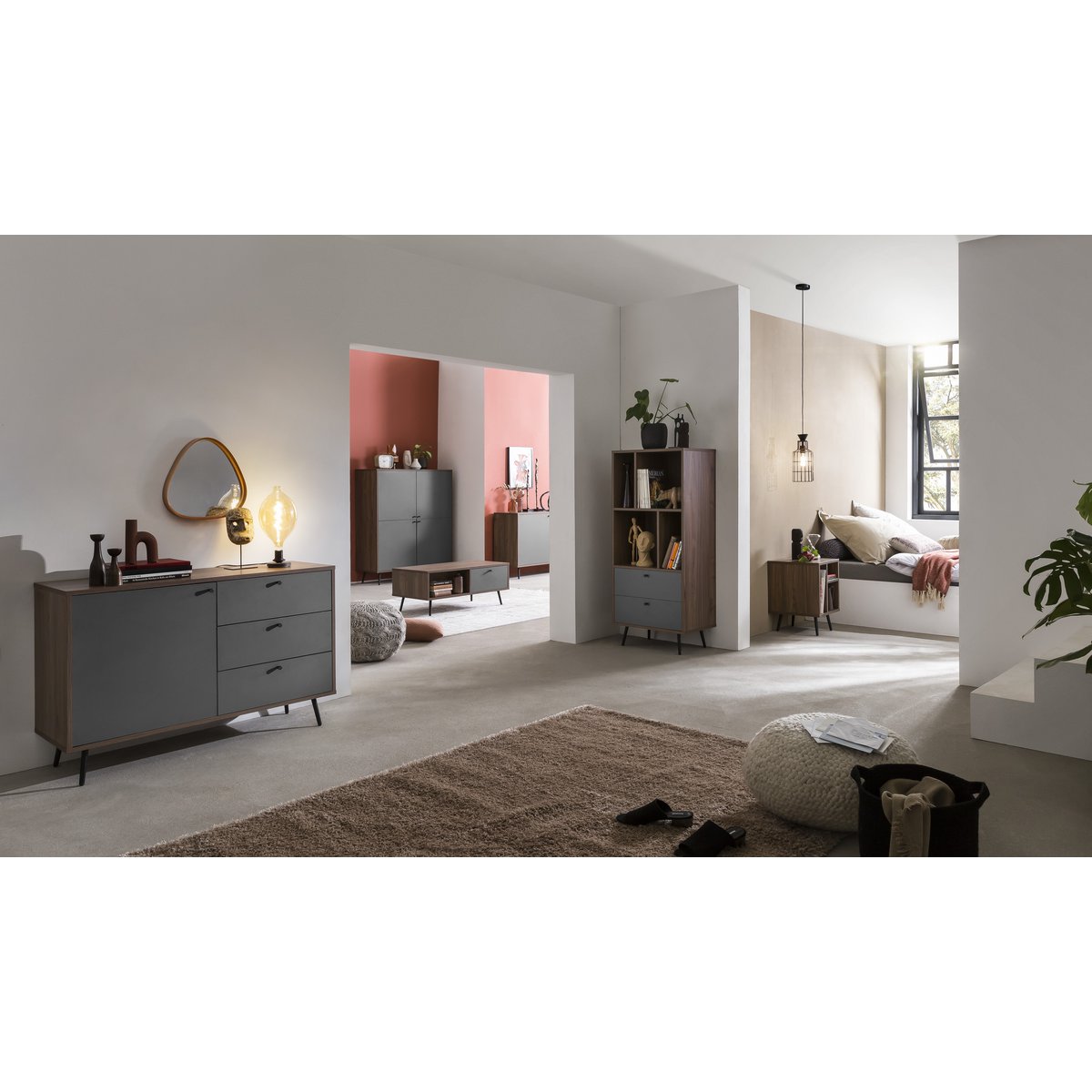 Dressoir walnoot/grijs