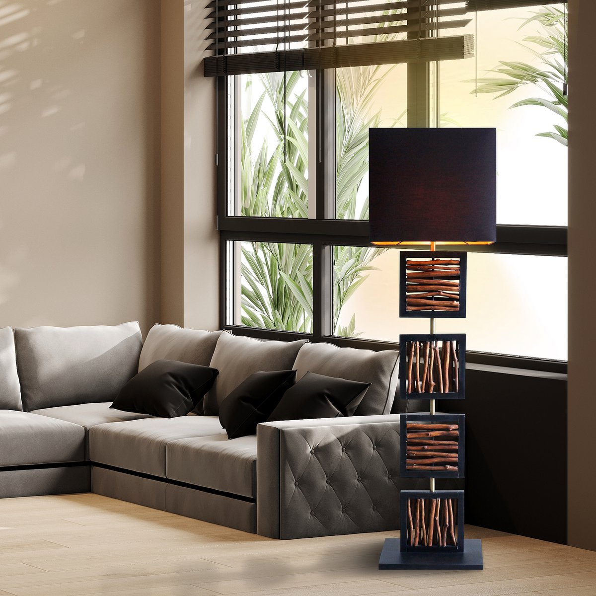 Vloerlamp drijfhout naturel/zwart 163 cm