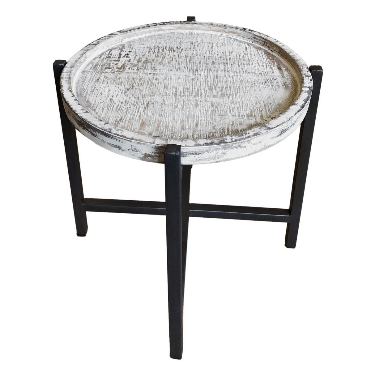 Bijzettafel Ø46xh45cm salontafel woonkamer tafel rond omaha metalen frame oud zilver