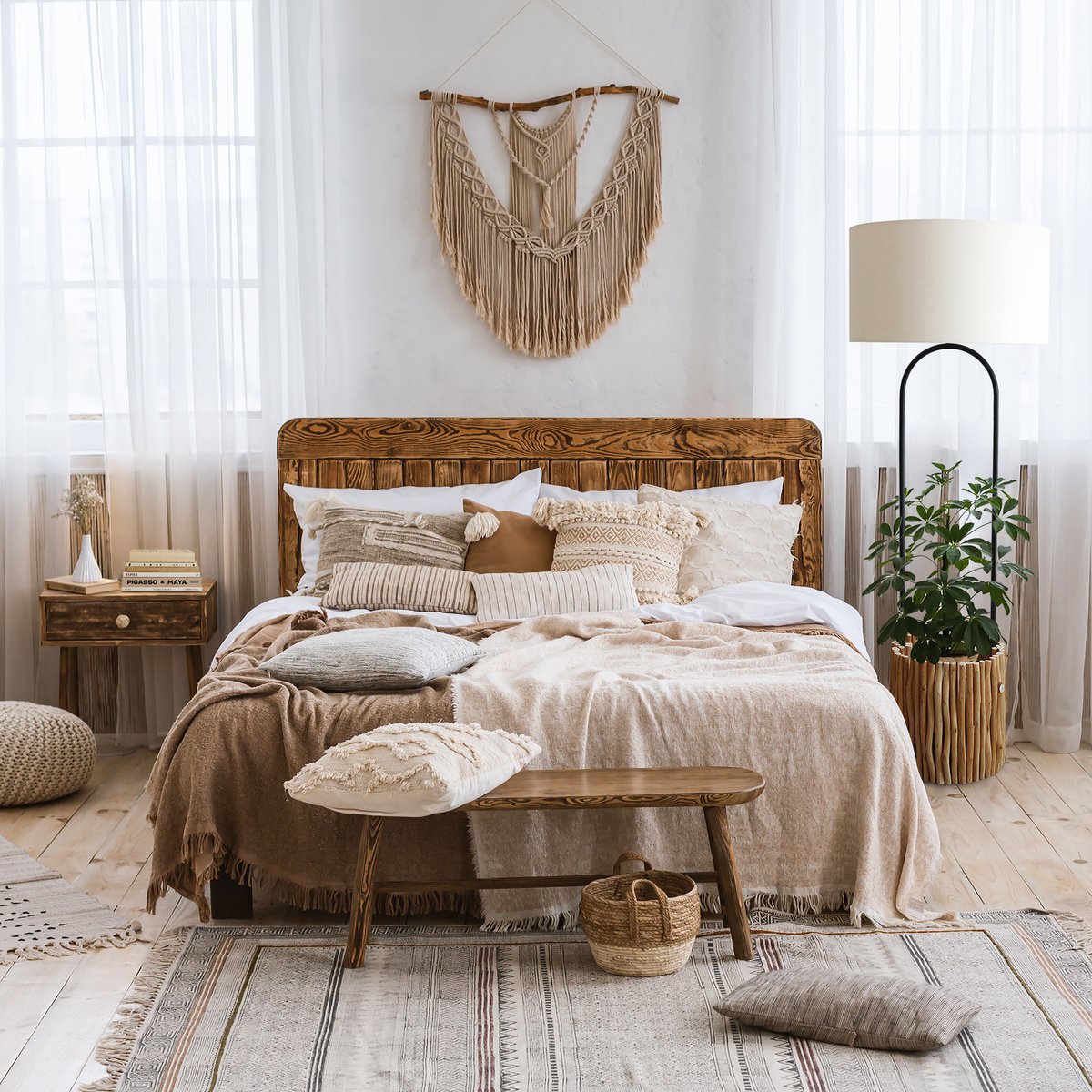 Vloerlamp drijfhout naturel/wit 155 cm