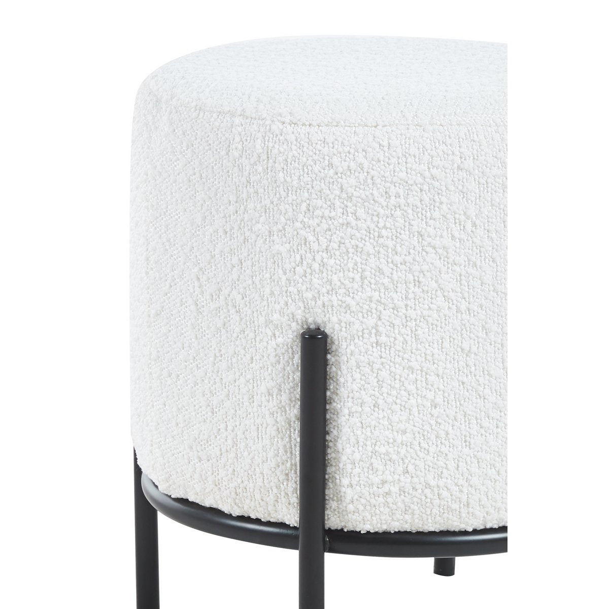 Gestoffeerde kruk Ø35 cm bouclé stof wit
