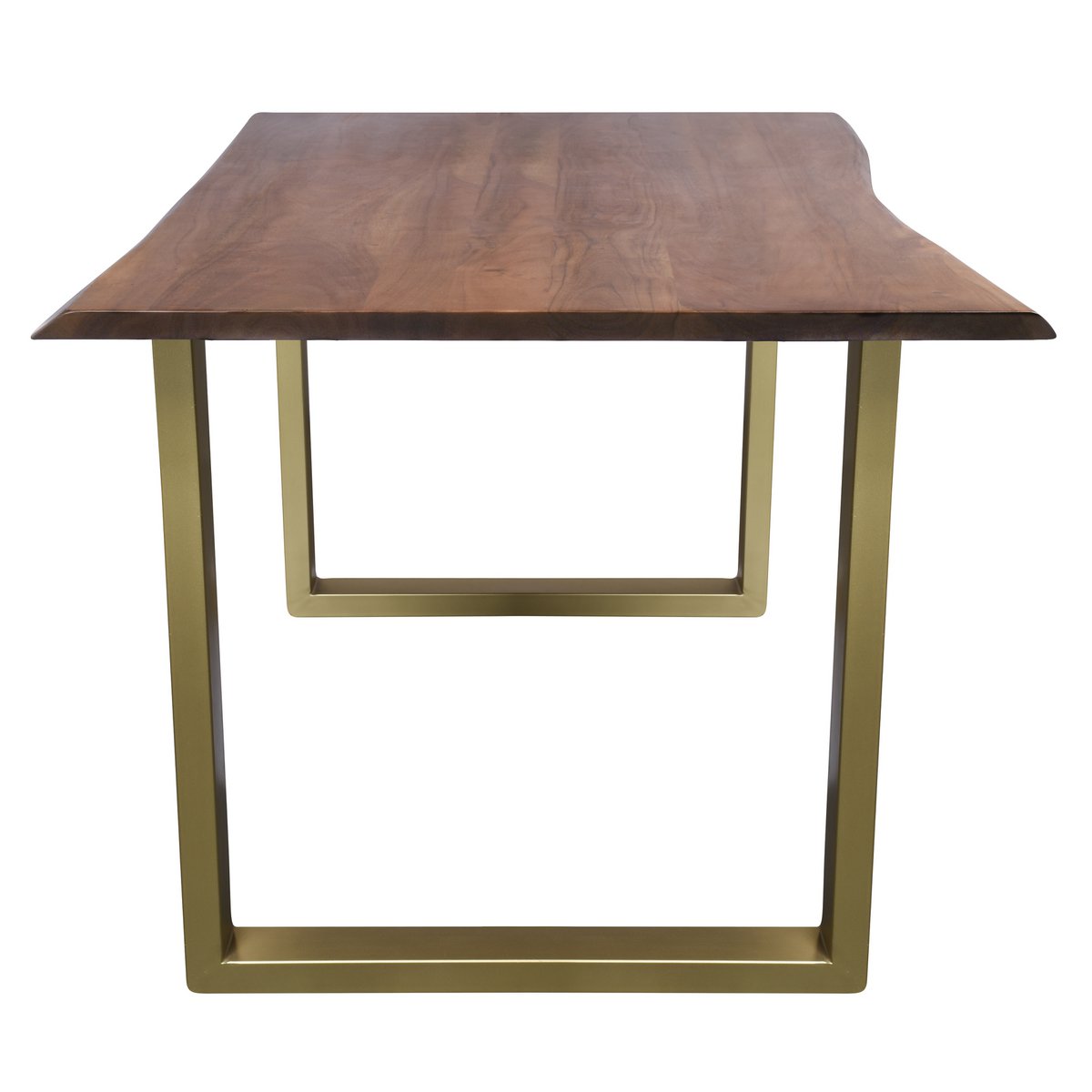 Tafel 160 x 85 cm, blad in walnoot kleur, frame in messing kleur