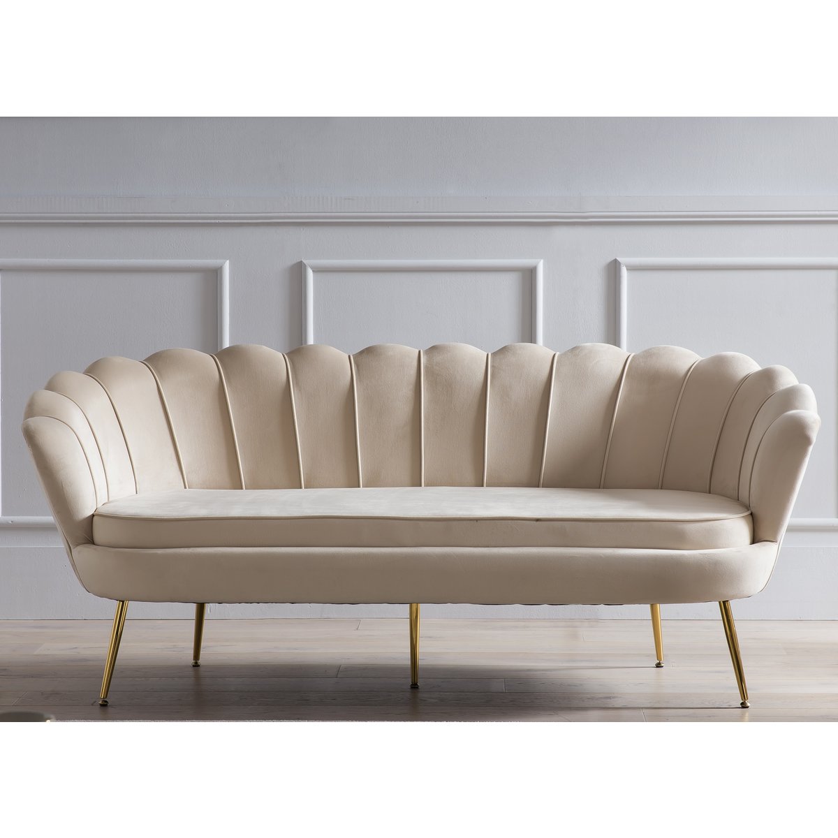 Shell bank 3 zits in beige fluweel