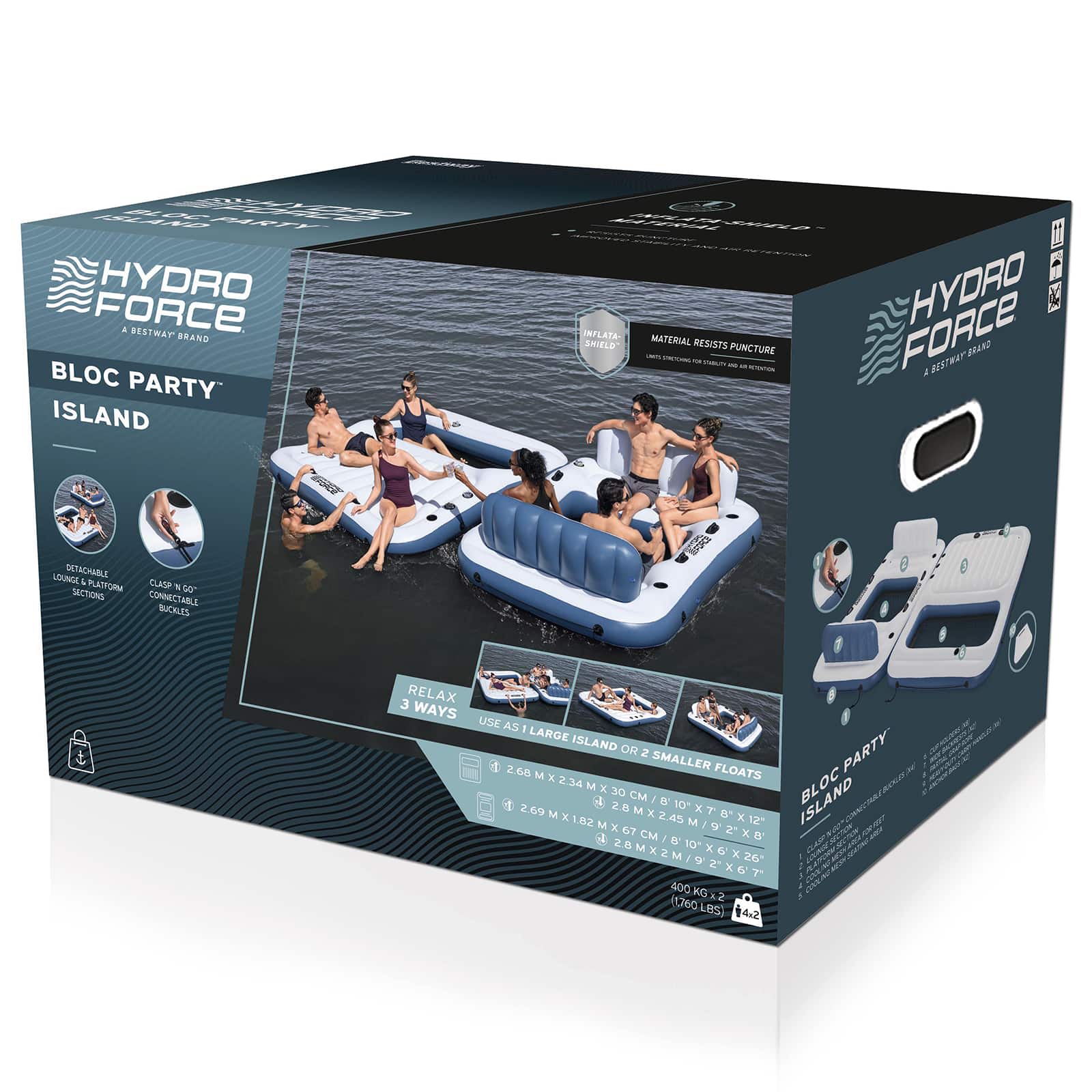 Hydro-Force drijvend eiland 2 st PVC Wit en Blauw