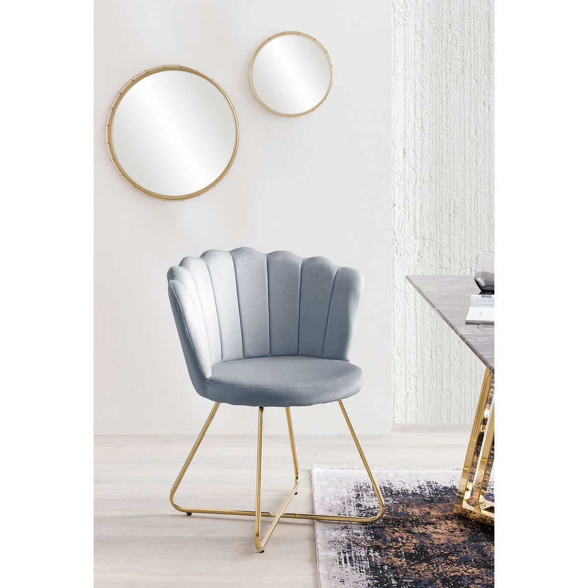 Set van 2 fluwelen kuipstoelen in lichtgrijs