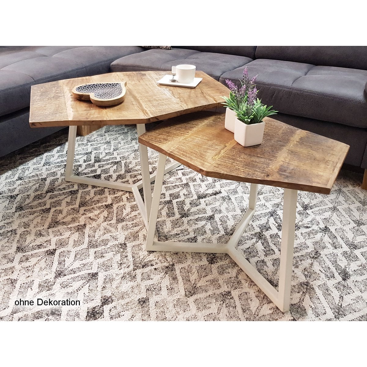 Salontafel set 2-delig woonkamertafel bijzettafel Paris metalen frame zwart wit of antiek zilver