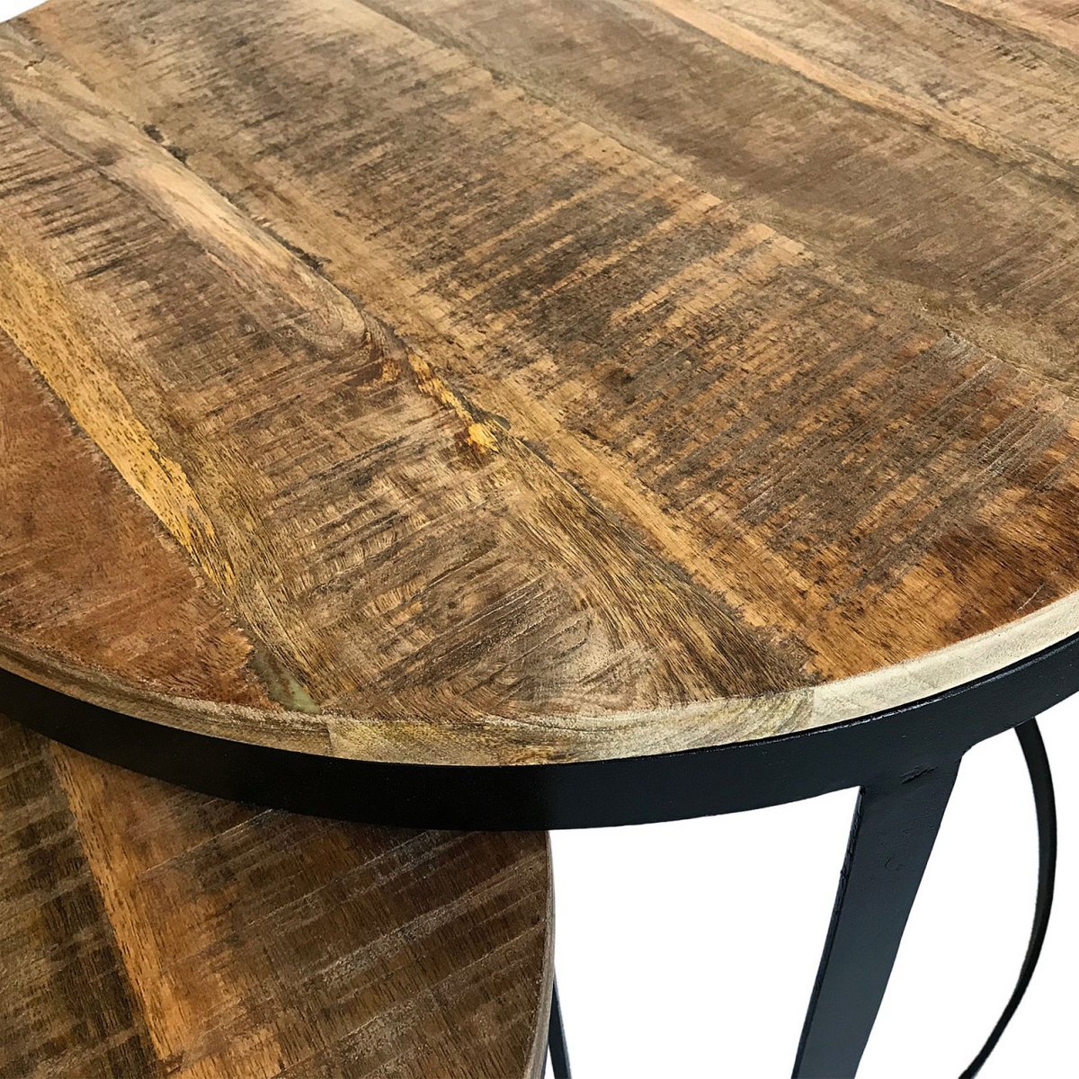 Salontafel set van 2 bijzettafel woonkamertafel rond Austin metalen frame antiek zilver of zwart