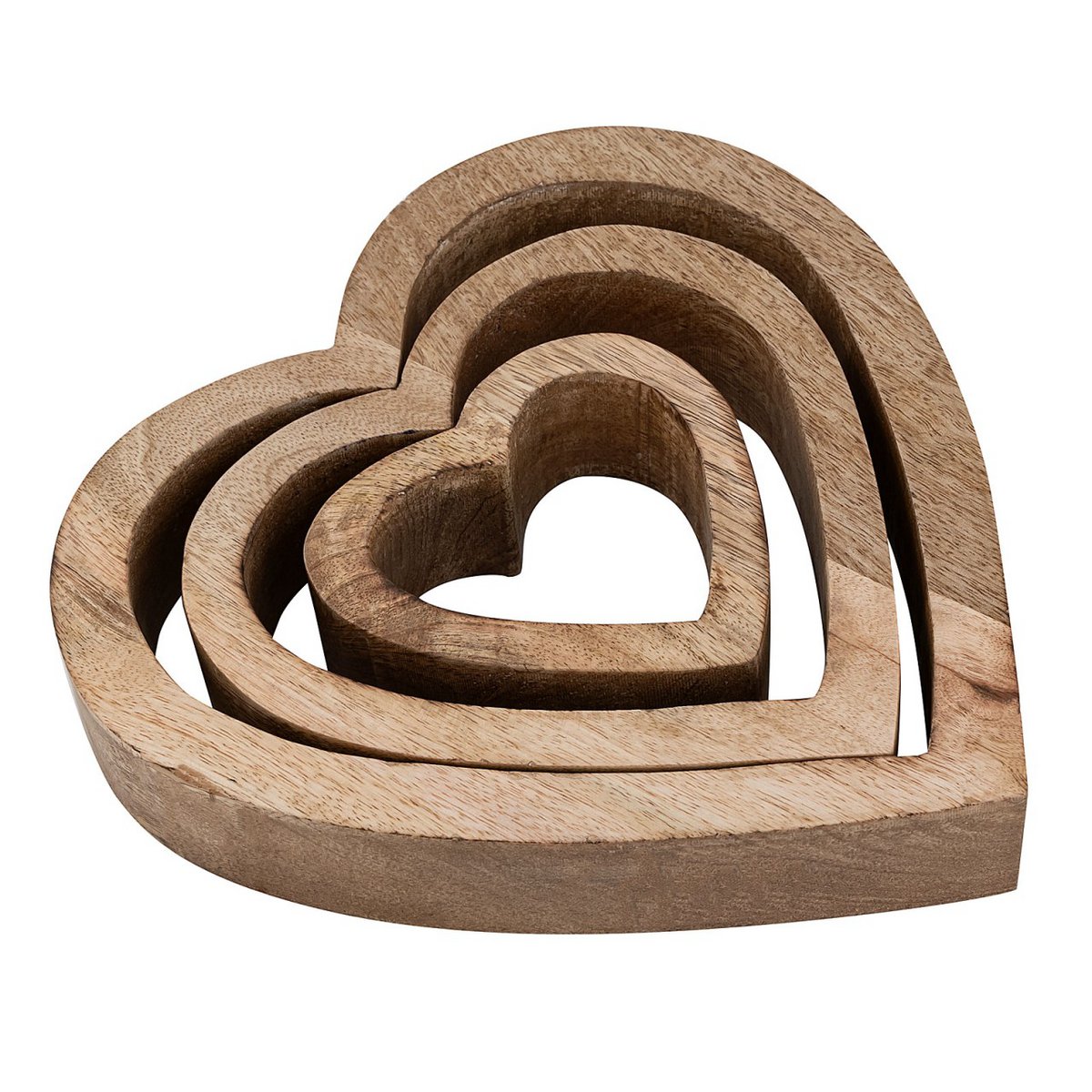 Decofigure Heart 3 Set Wood Figuur 24/18/11 cm bruiloft Decoratie Mango Wood