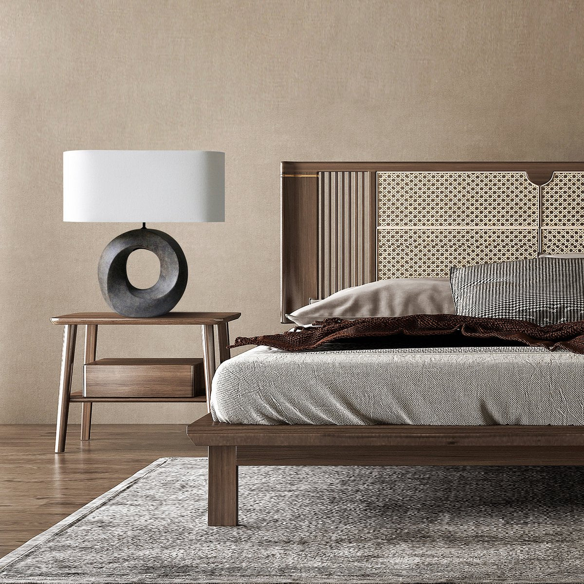 Tafellamp keramiek/linnengroen/beige