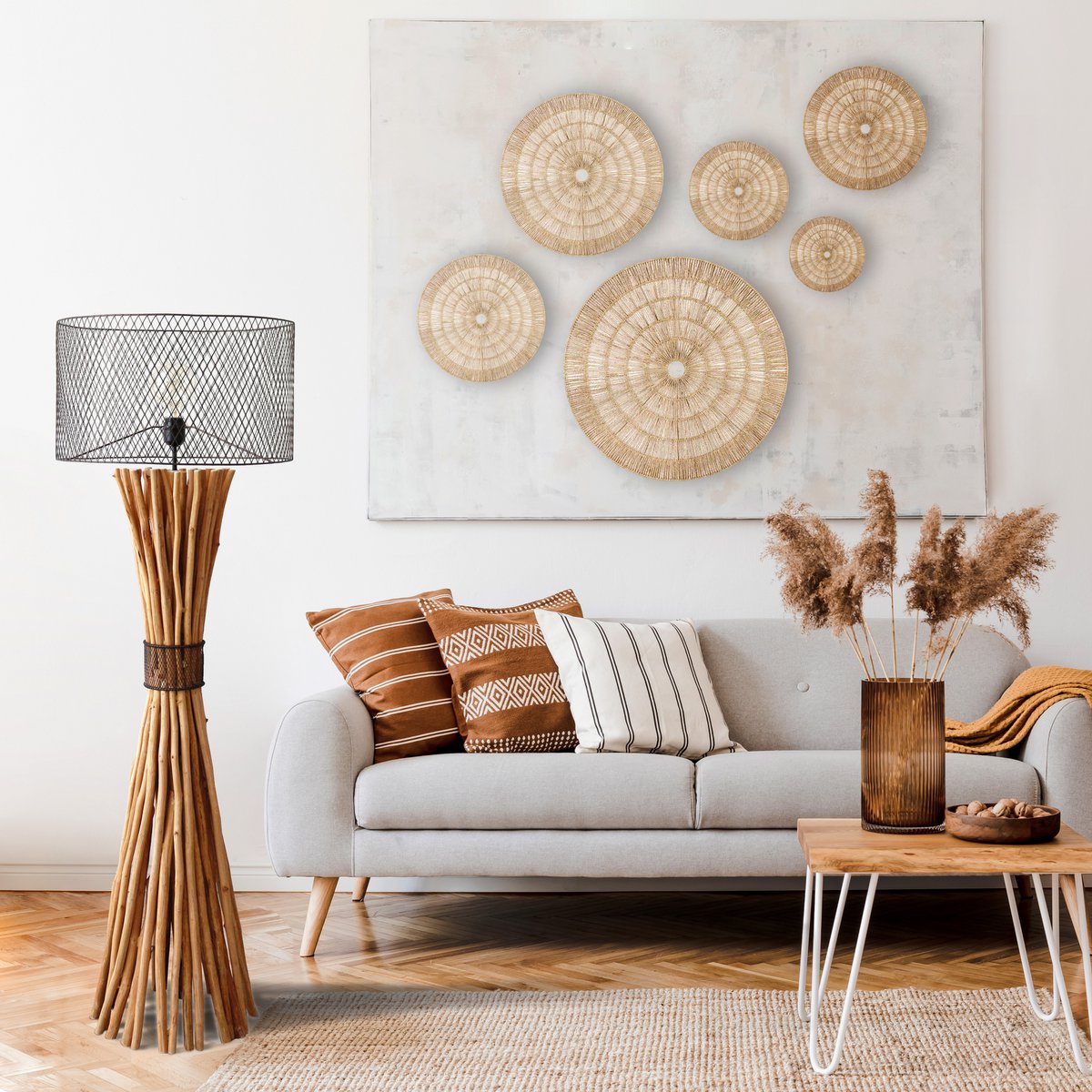 Vloerlamp drijfhout naturel/zwart 149 cm