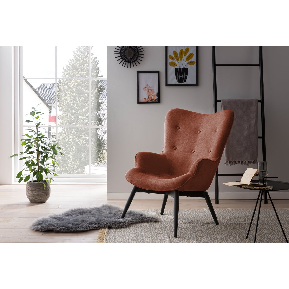Fauteuil in koperen structuurstof