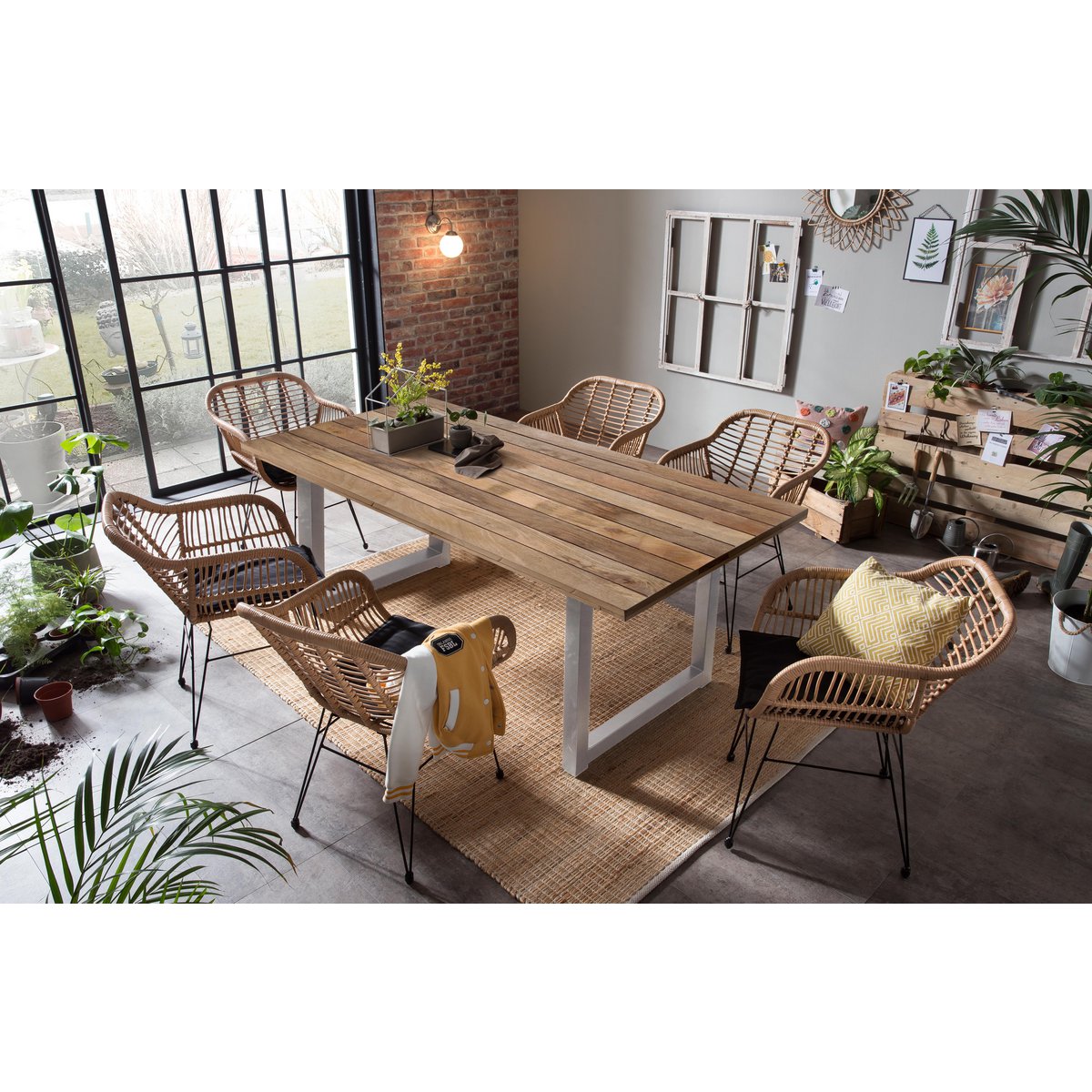 Eettentabel 220 x 100 x 77 cm | Tabel top 43 mm | Mango Nature | U-metaal frame antiek zilver