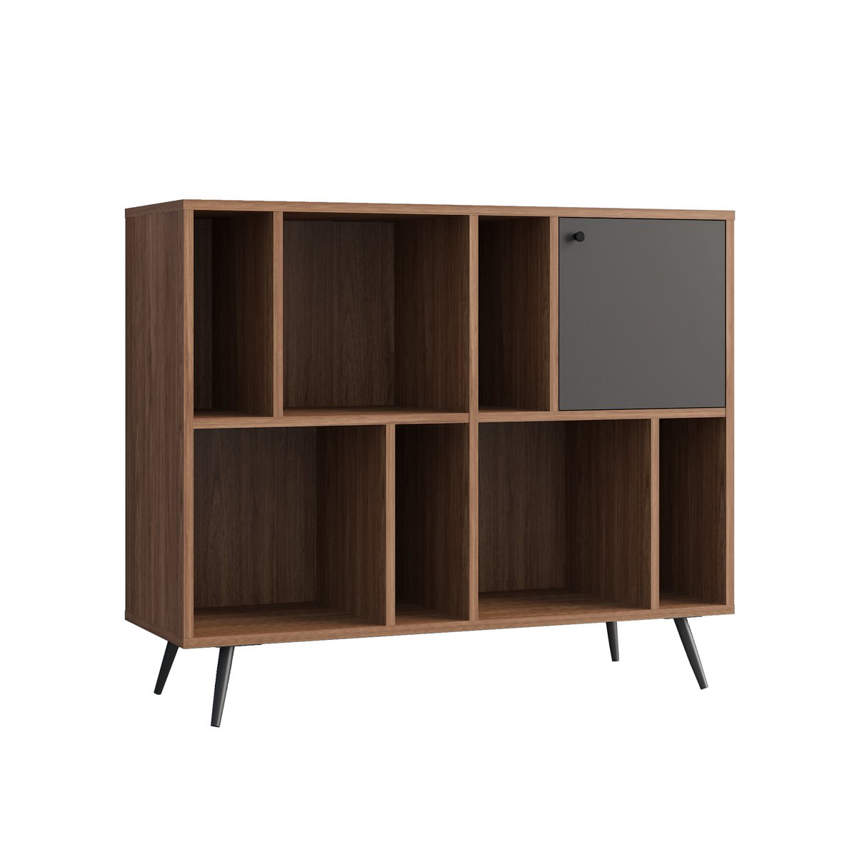Brede boekenkast walnoot/grijs
