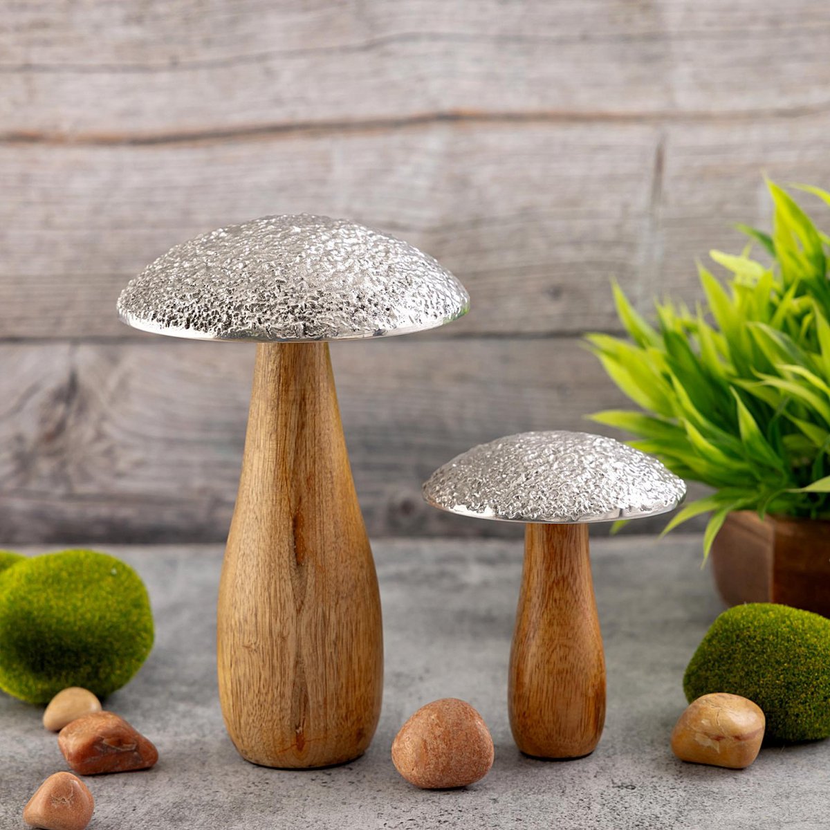 Deco-figuren 2 Set paddestoelen H20/12x13/9cm display mastbox 12x 2-delige mango-hout