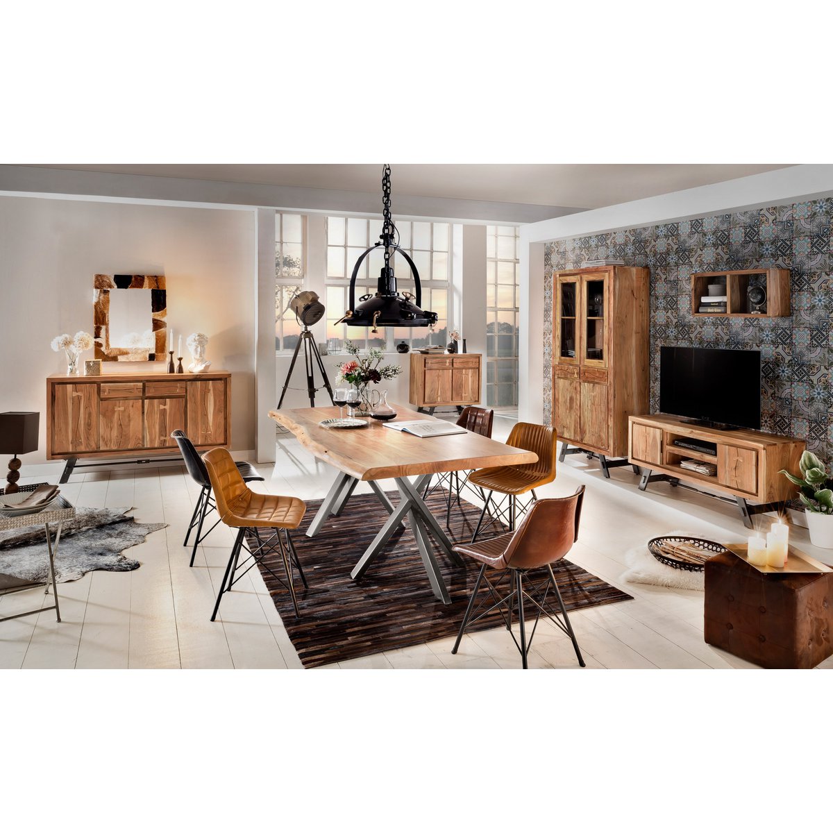 Tafel 220x100 cm, natuurlijk acacia, 56 mm
