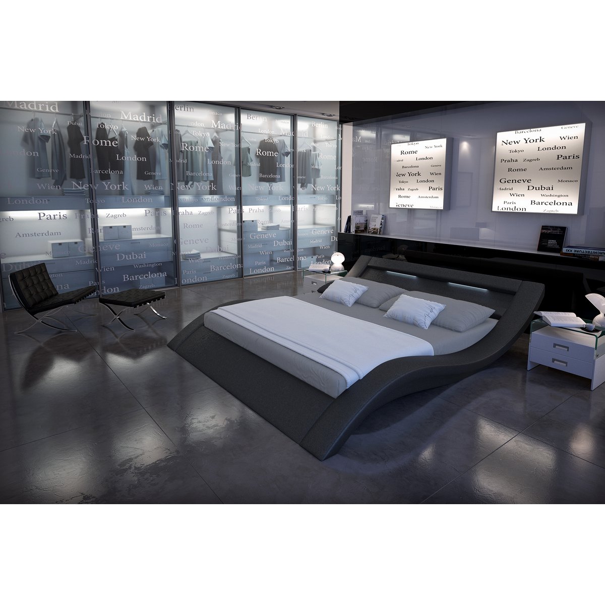 Gestoffeerd bed 180x200 cm LED zwart kunstleerlook
