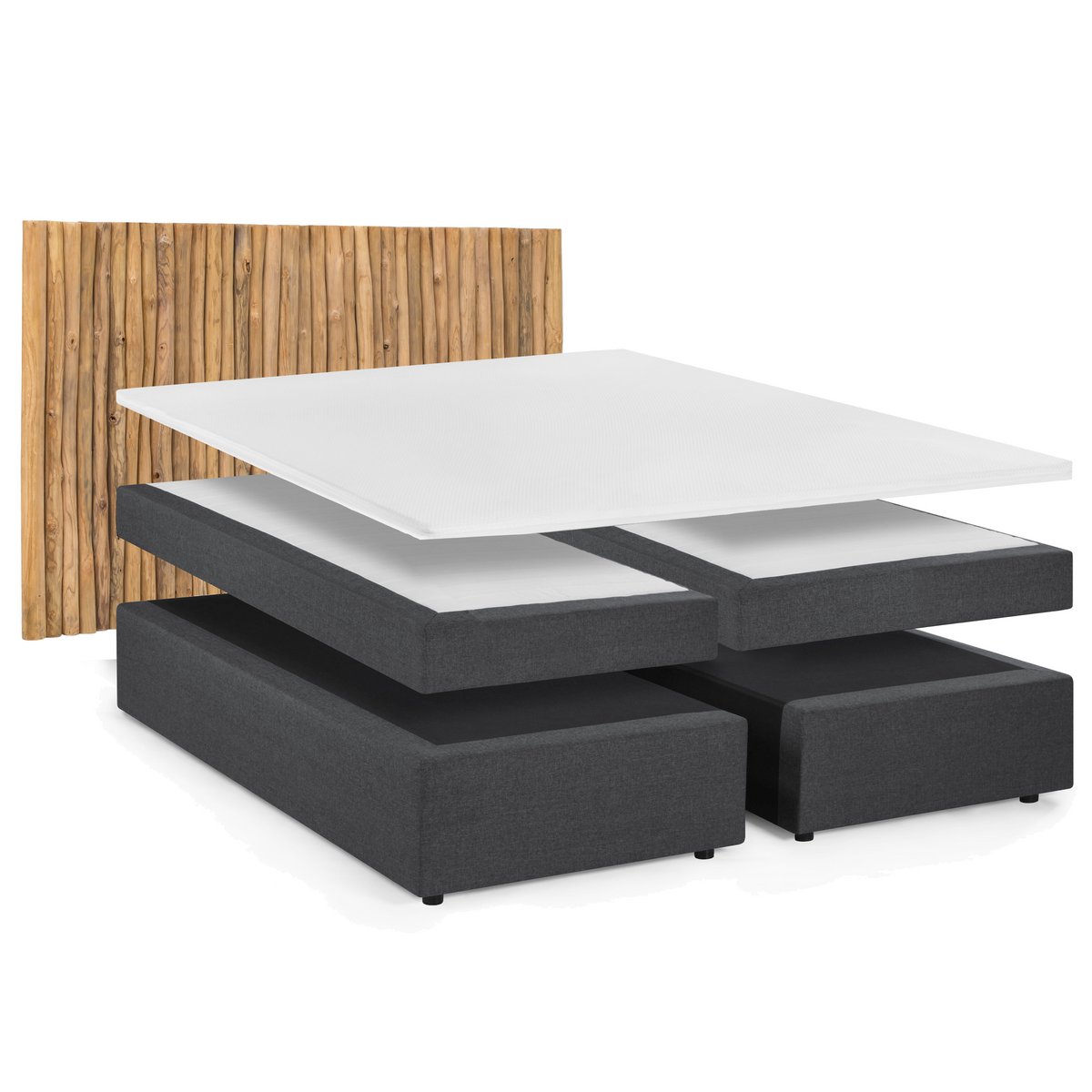Boxspringbed met hoofdbord gemaakt van takken