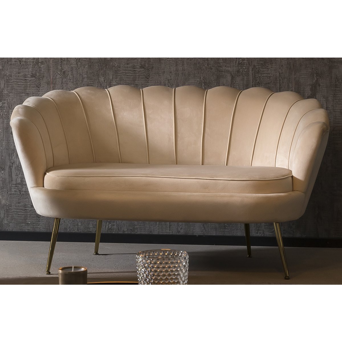 Beige fluwelen zitbank