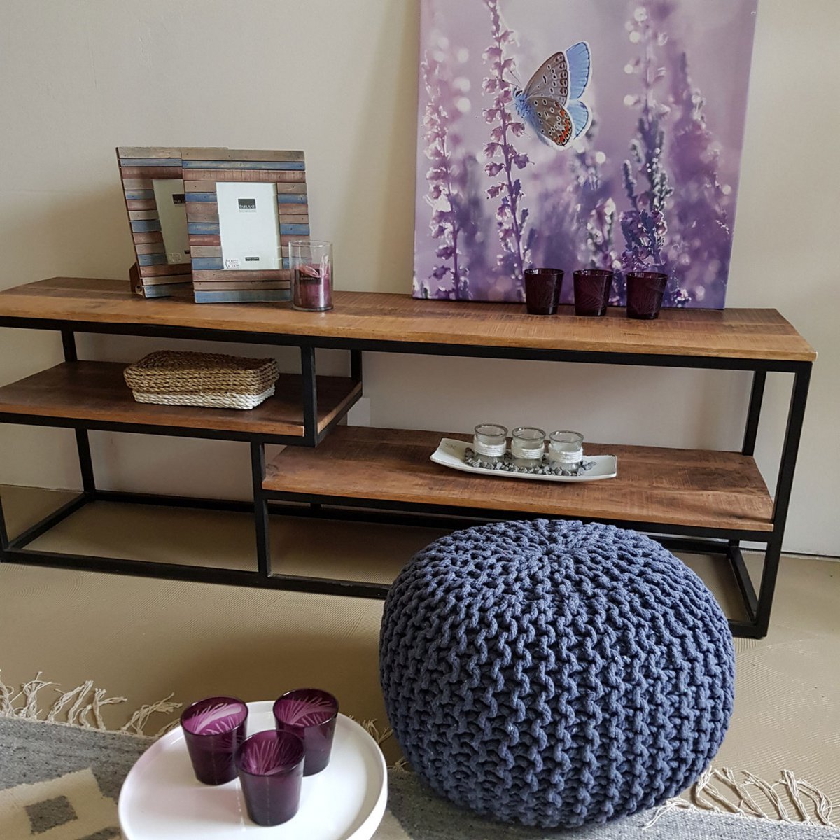 Brei -ontlasting pouf Ø 45 H 30 cm cm stoel pouf breien vloer kussen