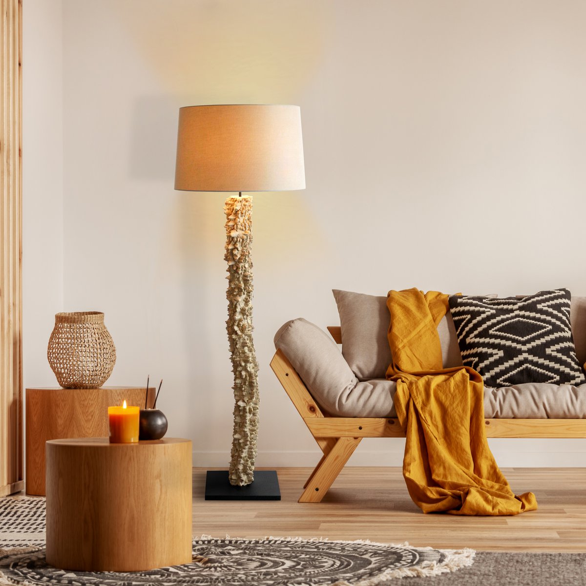 Vloerlamp drijfhout naturel/wit 150 cm