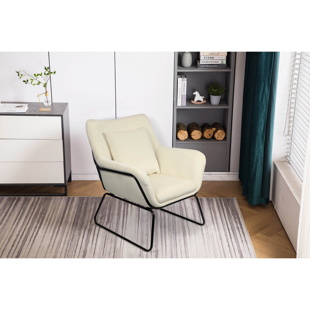 Loungestoel bekleed met beige fluweel