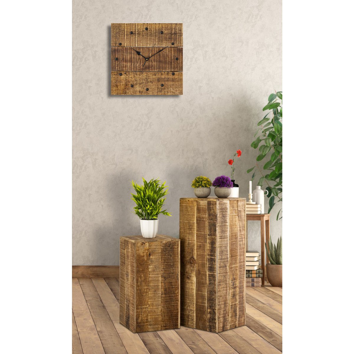Bloemzuil 27x27 H50 of 73cm bloemenkruk hout plantenstandaard bijzettafel vierkant mangohout