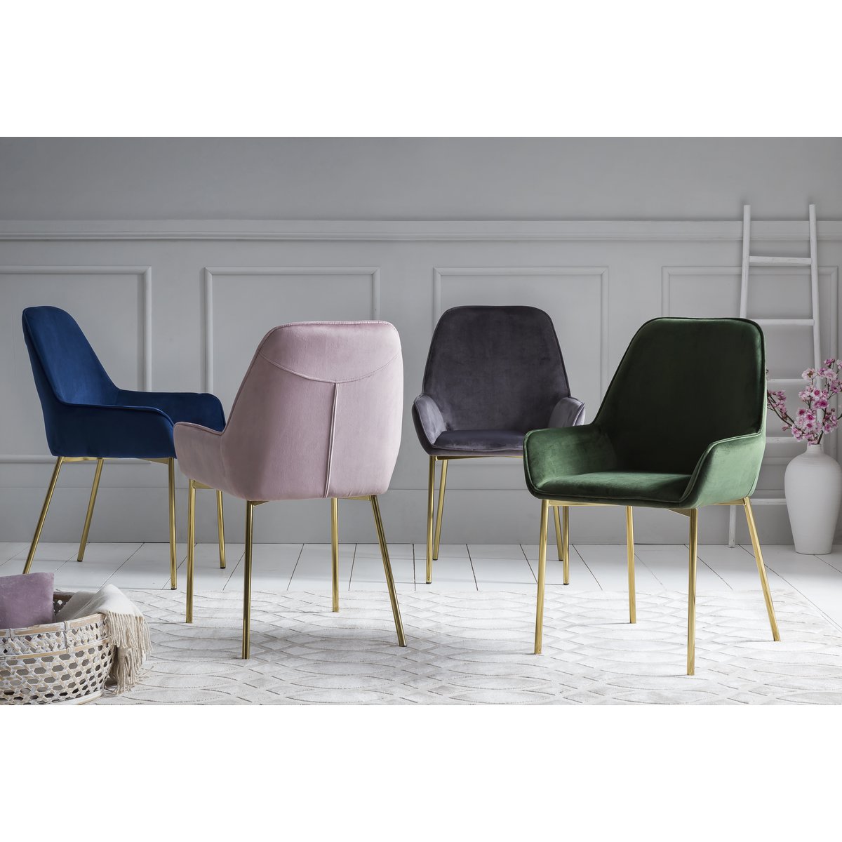 Eetkamerstoel set van 2 blauw fluweel