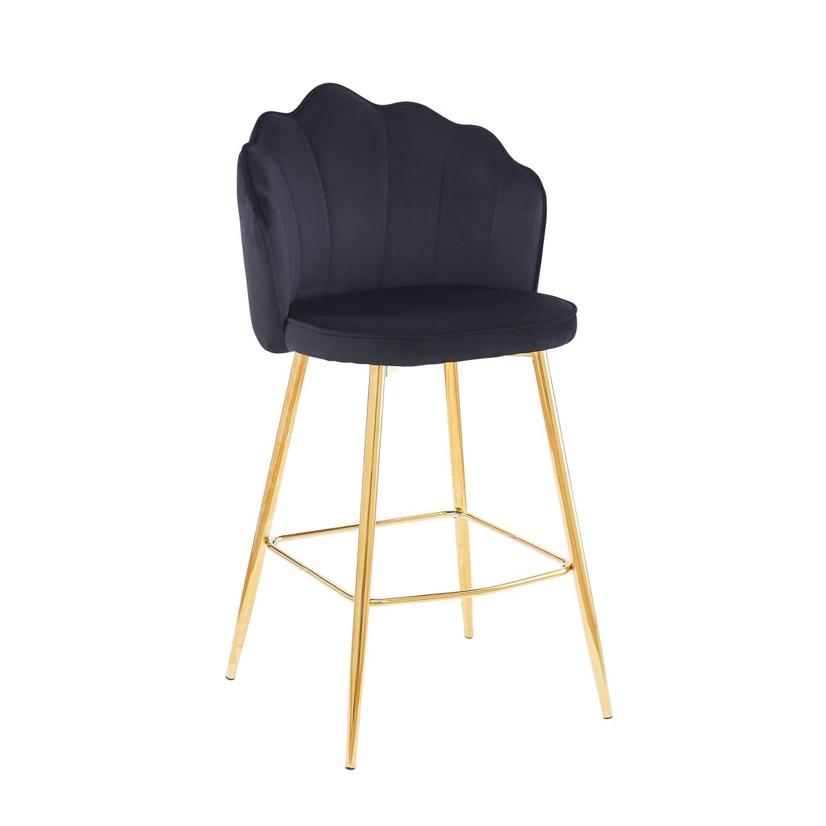 Set van 2 barkrukken met schelpdesign in zwart fluweel