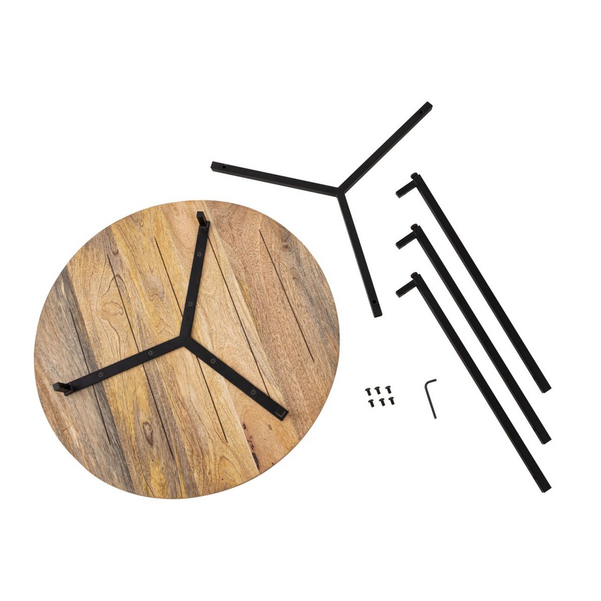 Salontafel ronde zijtafel vast hout Ø 56 cm woonkamer tafel la palma metalen frame zwart