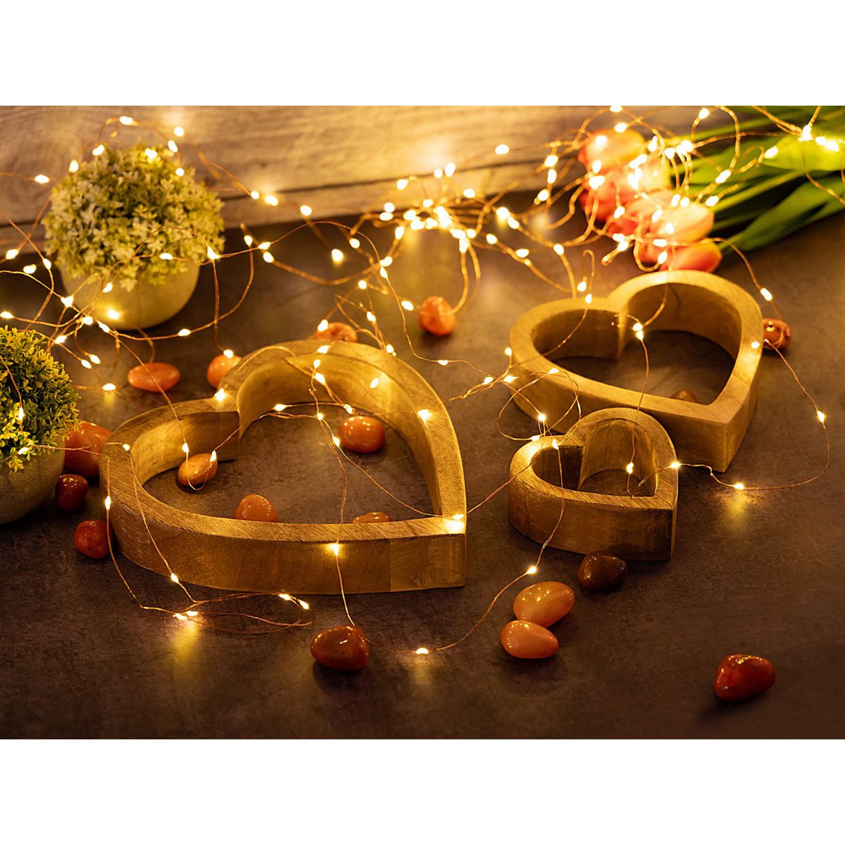 Decofigure Heart 3 Set Wood Figuur 24/18/11 cm bruiloft Decoratie Mango Wood