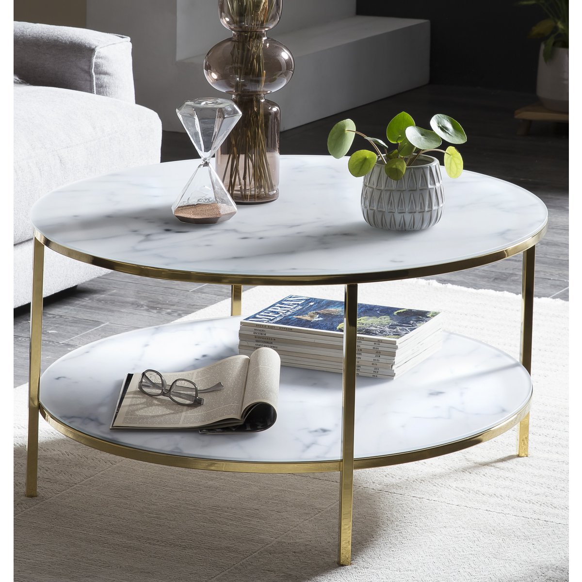Salontafel met 2 planken Ø 80 cm