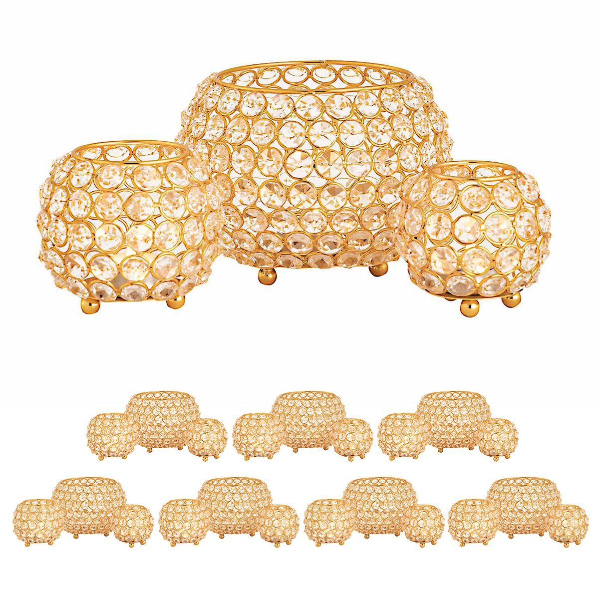 Kandelaar 24-delige set 3 x 8 VE-groenlichthouder Crystal Candlestick Gold of Silver Vintage Crisis