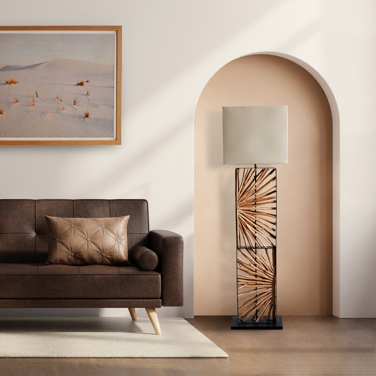 Vloerlamp drijfhout naturel/beige 165 cm