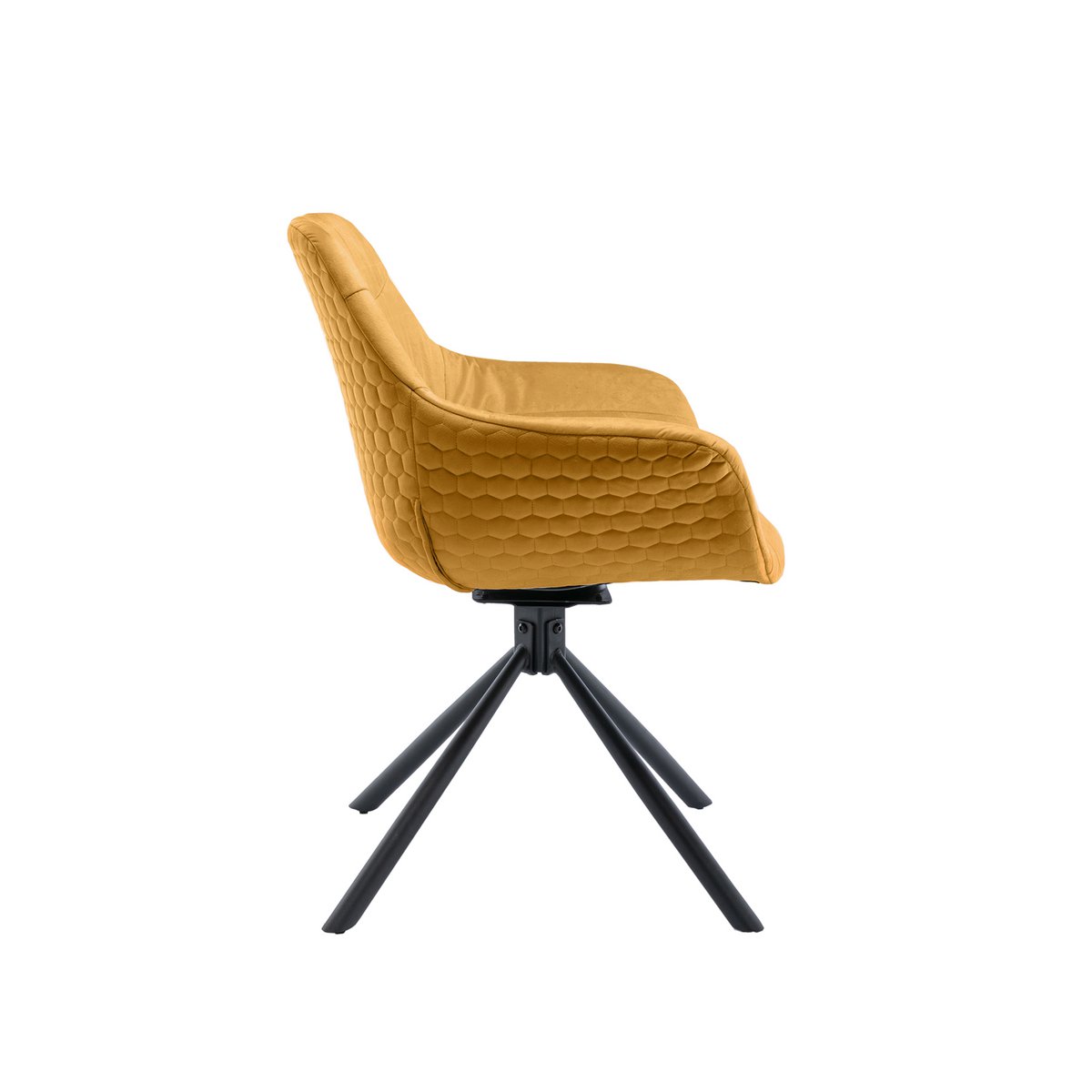 Fauteuil met honingraatstiksel in mosterdgeel fluweel