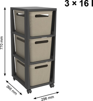 Rotho Tower Brisen Design Ladekast 3X16L Met Wielen Cappuccino