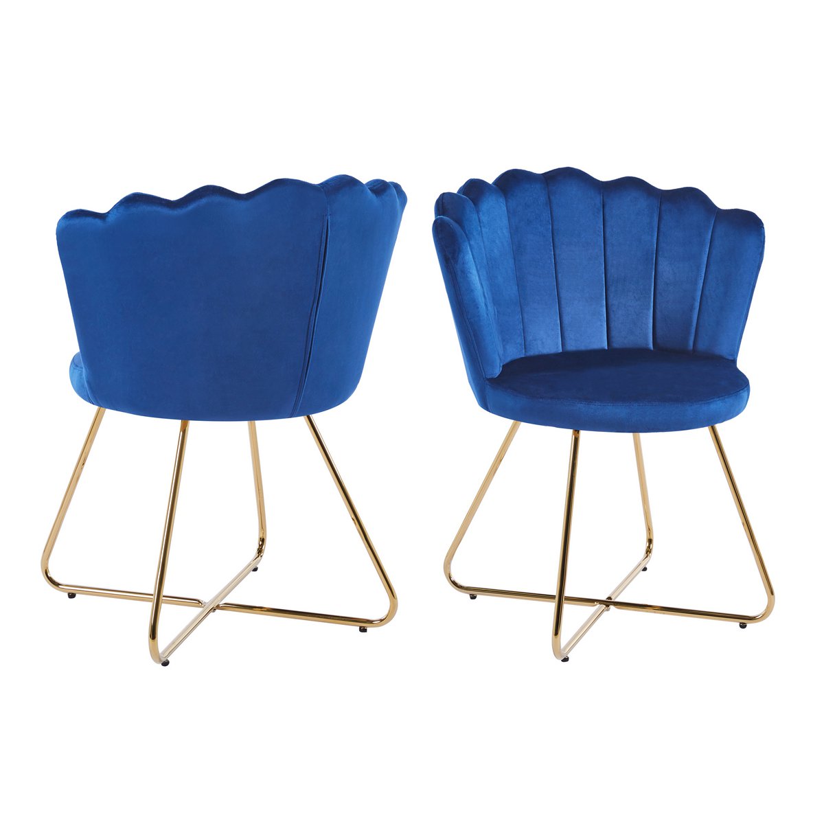 Fluwelen schelpstoel set van 2 donkerblauw