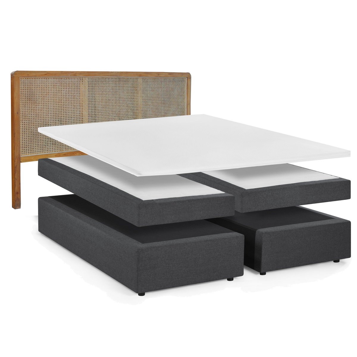Boxspringbed met rotan hoofdeinde