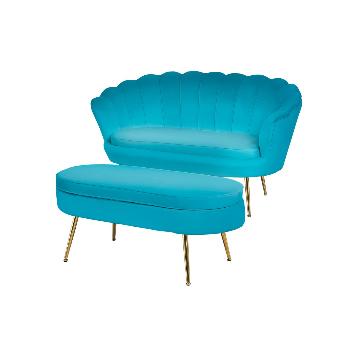 Poef ovaal gemaakt van blauw fluweel