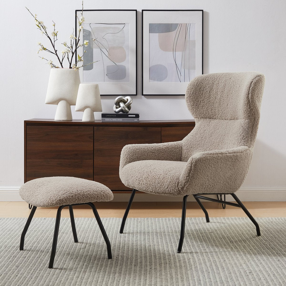 Fauteuil- en krukset teddybont taupe