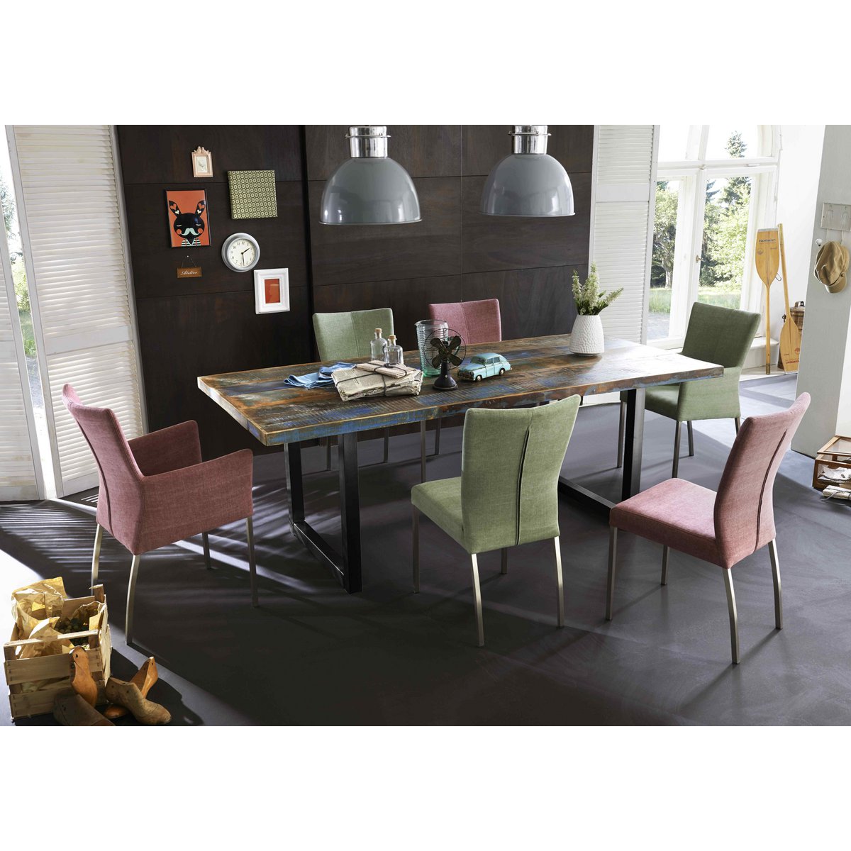 Tafel 200x100 cm, kleurrijk hergebruikt hout