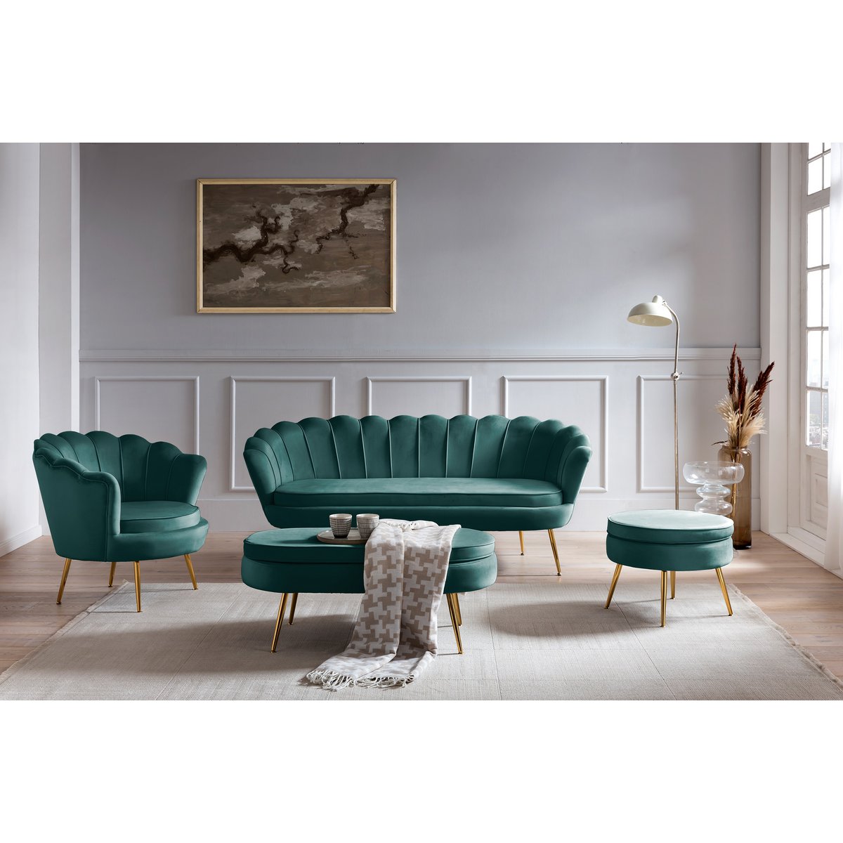 Fluwelen schelp fauteuil Groen
