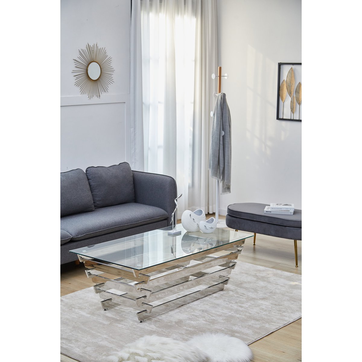 Salontafel 130x70 cm zilver/helder glas