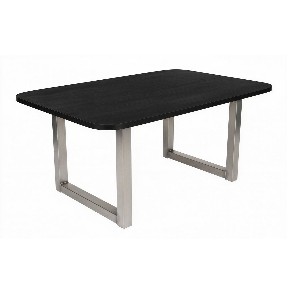 Eettafel 240x100 cm, 30 mm blad Mango zwart, stalen frame antiek zilver