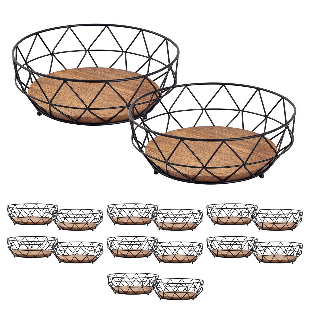 Fruitmand 16-delige metaal Ø 28 H 10 cm Set 2 x 8 PU Metalen broodmand Fruitkom rond Neo Black